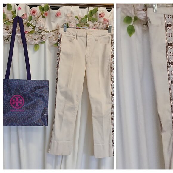 Tory Burch Cream Jeans with Embroidered Accents Size 26 - Picture 1 of 12